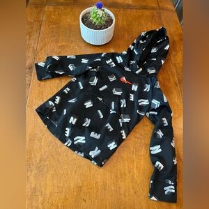 Nike Boys XS Black Gray Thermal Hoodie Red Swoosh Graphic
